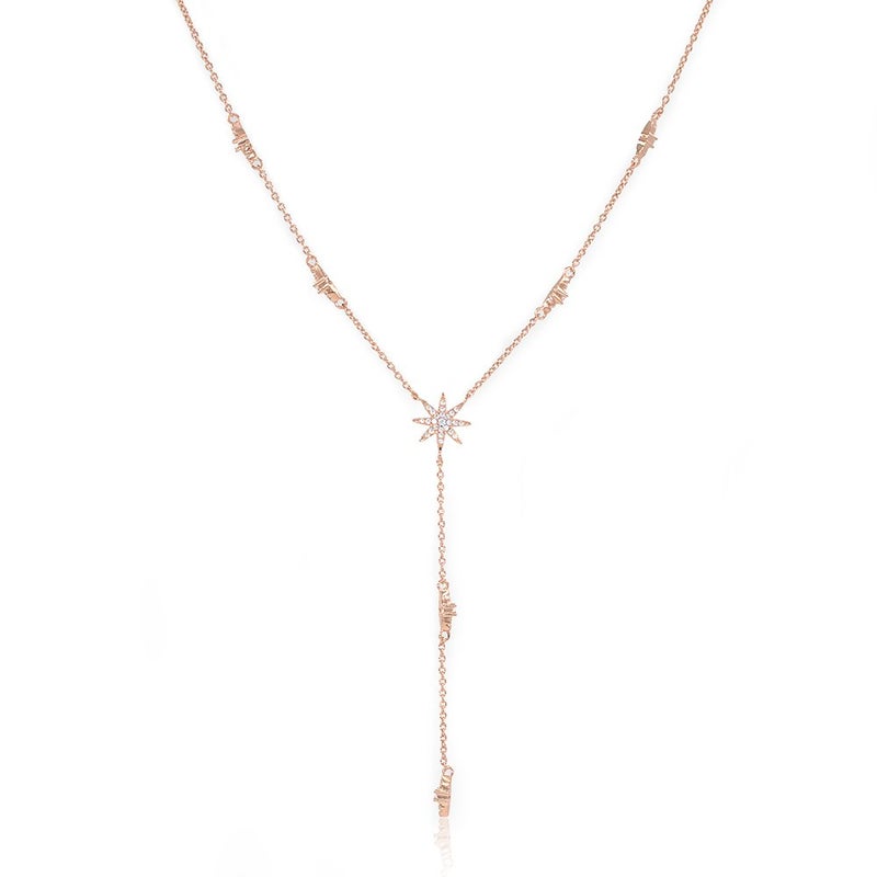 espere Star Drop Y Shaped Lariat Necklace Plated with 14K Rose Gold - Image 1